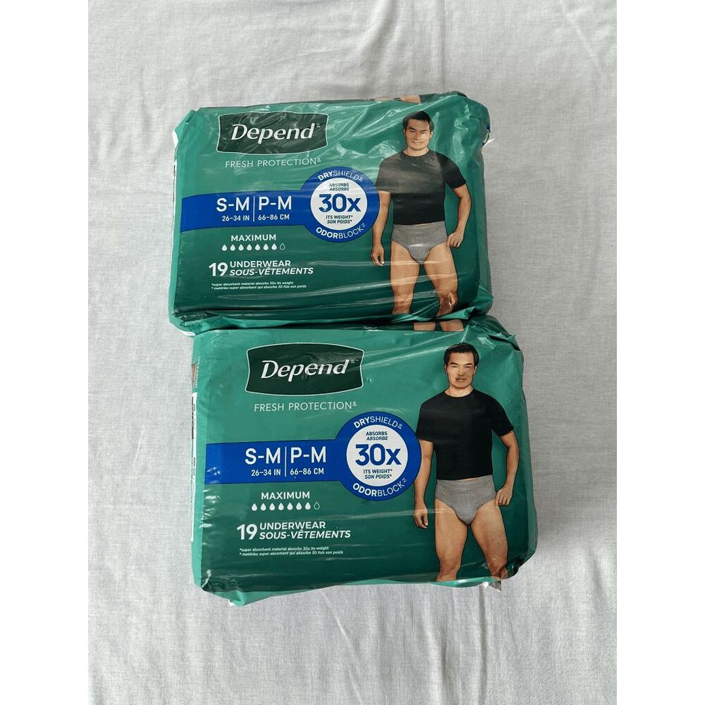 Depend Adult Incontinence Underwear for Men Size S-M, Lot of Two, OdorBlock
